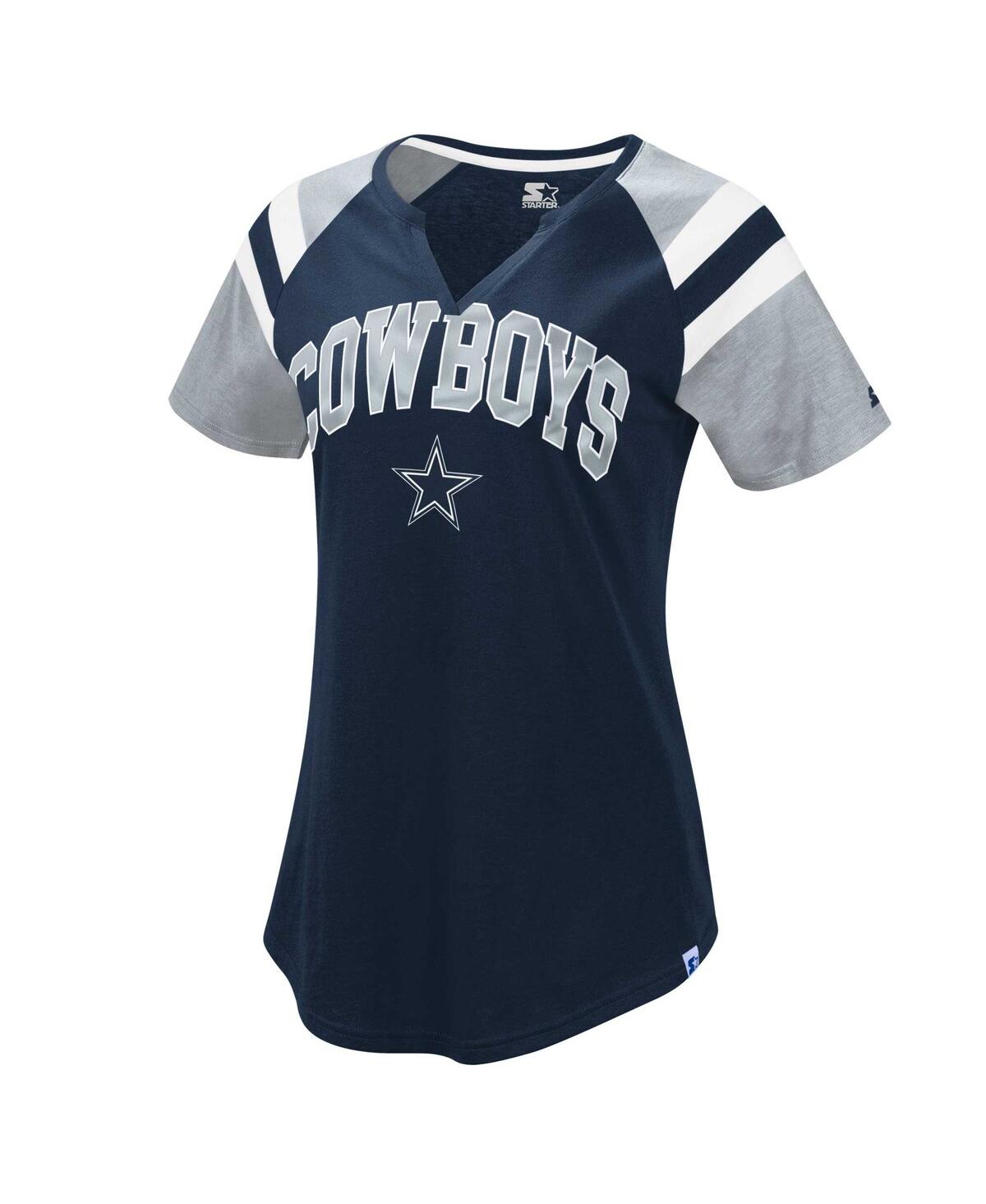 Starter Women's  Navy Dallas Cowboys Game On Notch Neck Raglan T-shirt In Navy Gray