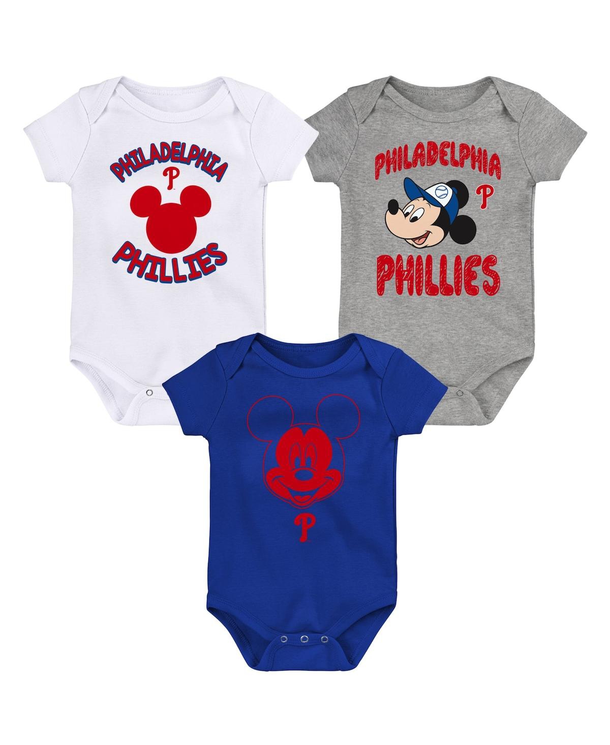 Shop Outerstuff Newborn Infant Mickey Mouse Philadelphia Phillies Three-pack Winning Team Bodysuit Set In Royal