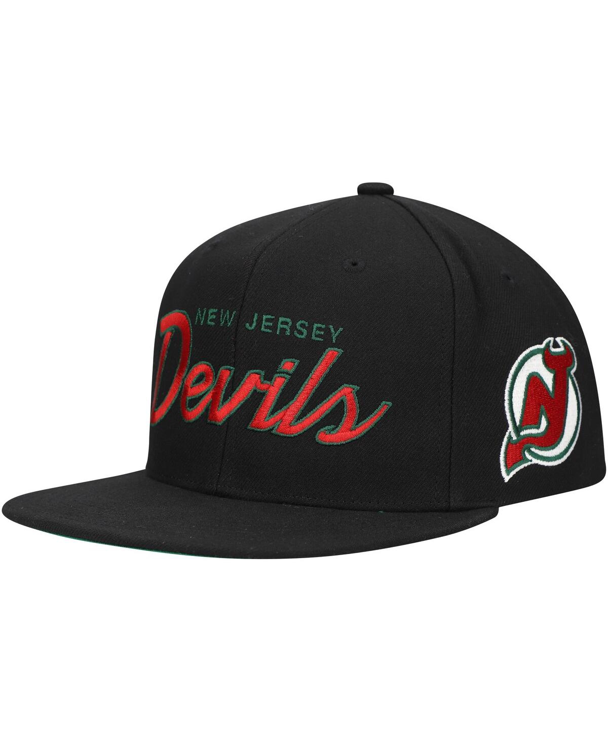 Mitchell Ness Men's Black New Jersey Devils Core Team Script 2.0 Snapback Hat - Black