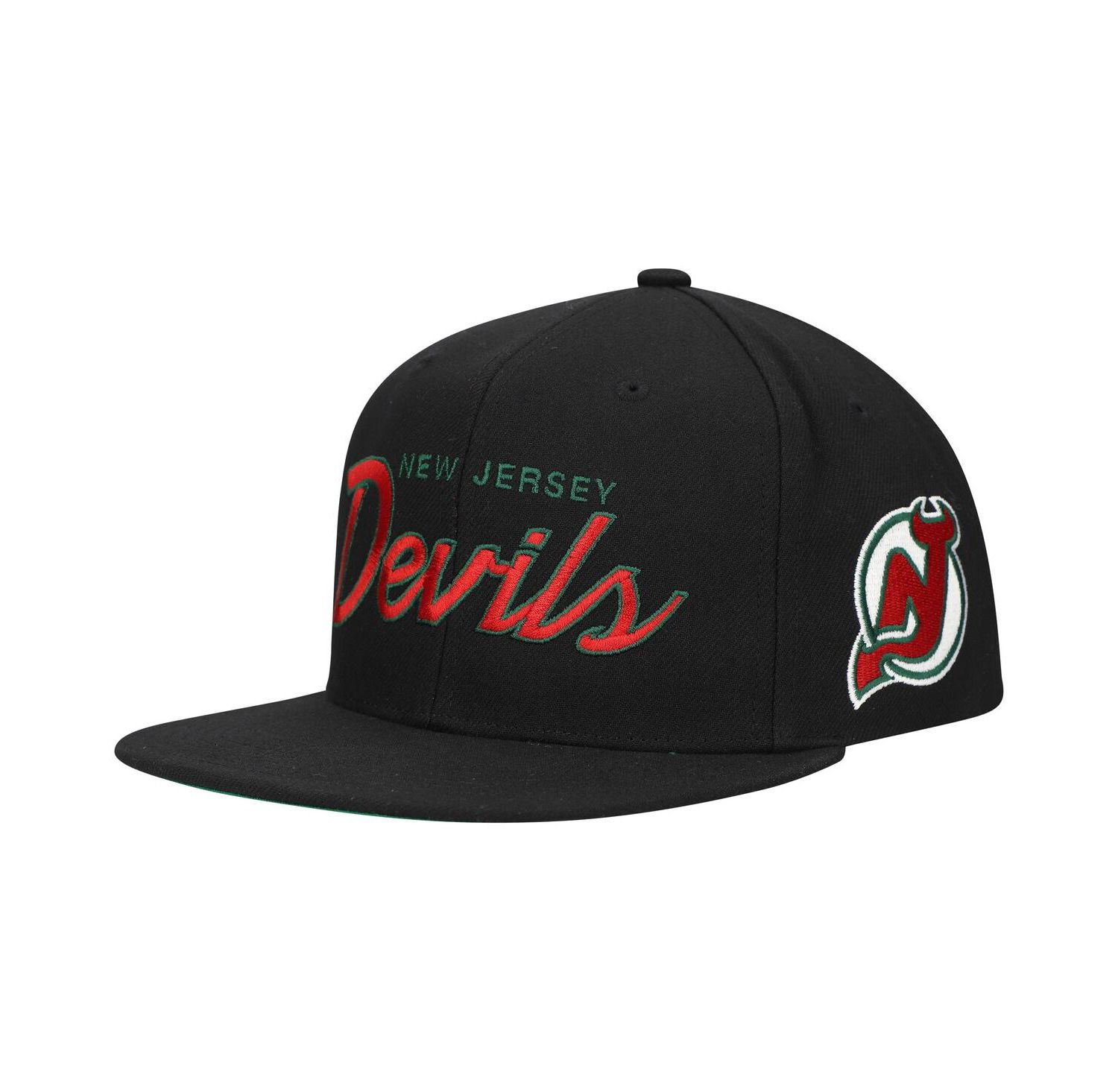 Mitchell Ness Men's Black New Jersey Devils Core Team Script 2.0 Snapback Hat
