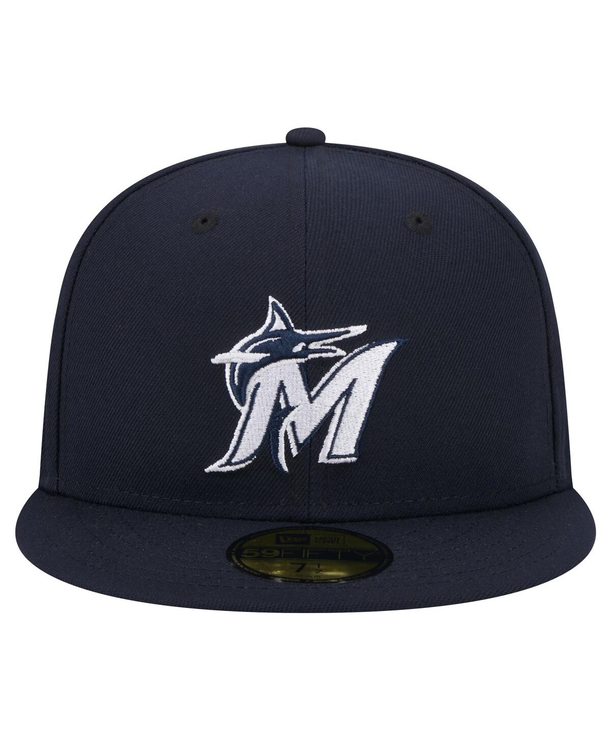 New Era Navy Miami Marlins White Logo 59fifty Fitted Hat In Navy