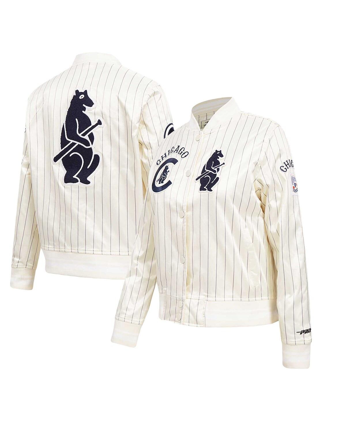 Men's Cream Chicago Cubs Cooperstown Collection Pinstripe Retro Classic Full-Button Satin Jacket - Cream