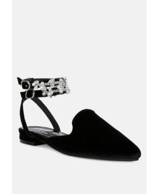 SALOME Womens Embellished Ankle Strap Velvet Mules