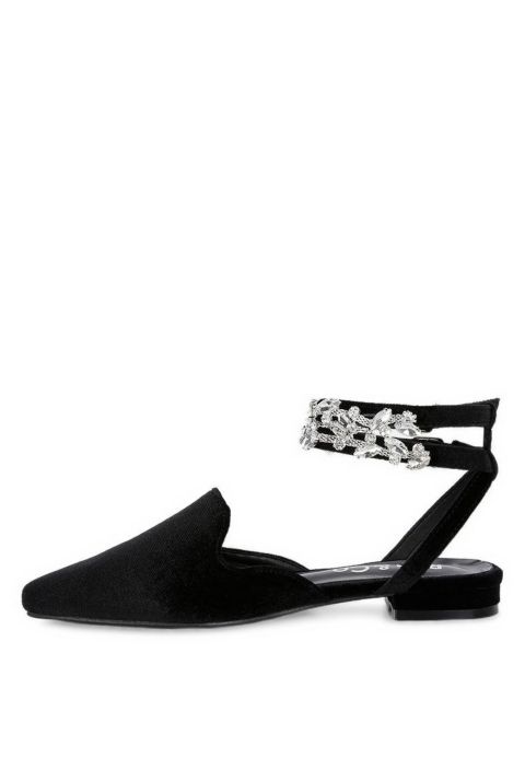 Женские сабо Rag & Co Salome Embellished Ankle Strap Velvet Mules, цвет: Чёрный