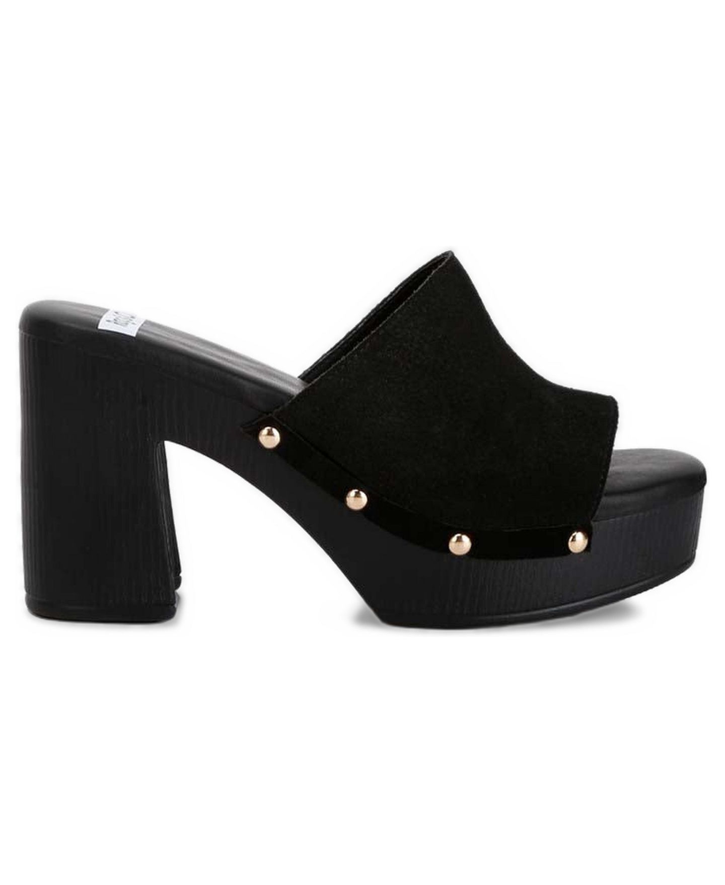 Женские сабо Rag & Co Cartera Soft Suede High Block Heel, цвет: Чёрный замшевый кожаный — фото 8