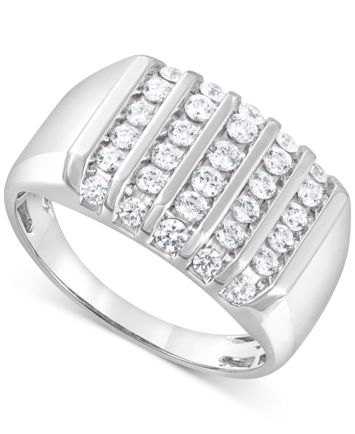 Shop Macy's Men's Diamond Multirow Cluster Ring (1 Ct. T.w.) In 10k White Gold