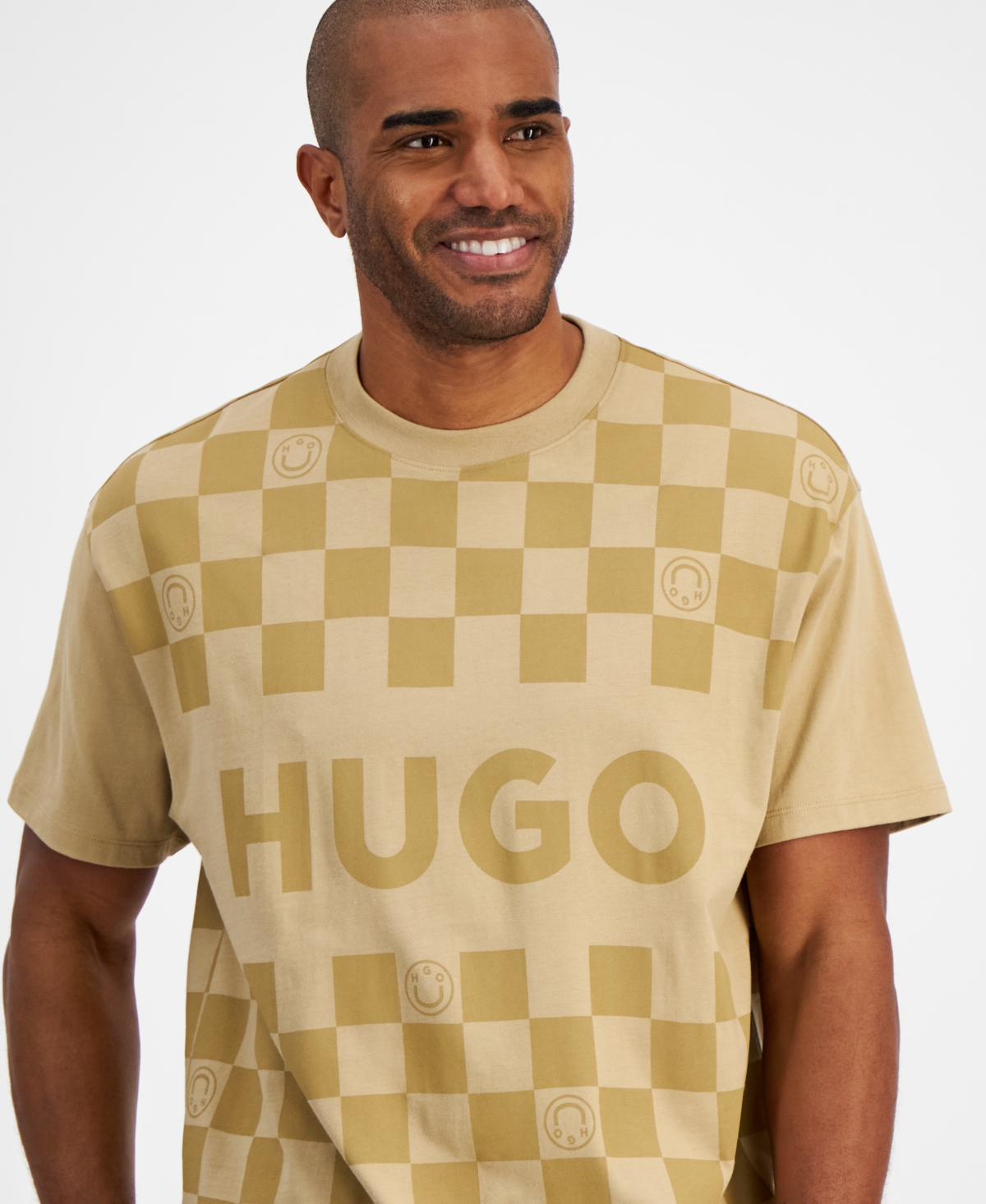 Hugo by Hugo Boss Men's Relaxed-Fit Short Sleeve Crewneck Check Logo T-Shirt