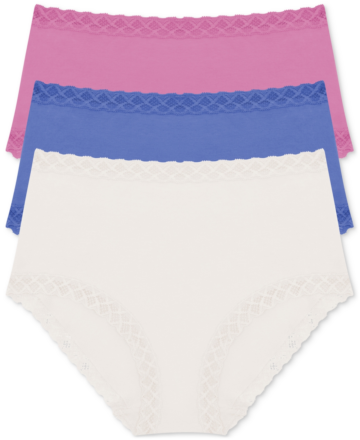 Natori Bliss Lace Trim High Rise Brief Underwear 3-pack 755058mp In Ivory Pack