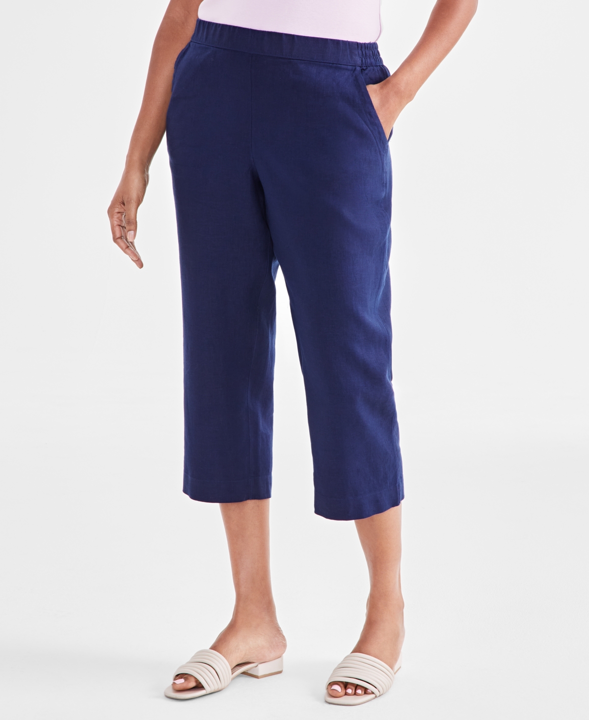Charter Club Women s 100 Linen Solid Cropped Pull On Pants Created for Macy s Intrepid Blue Smart Closet