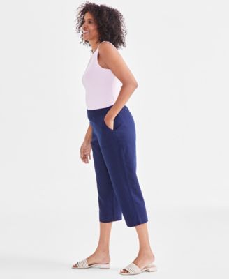 Charter Club - Women's Linen Solid Cropped Pull-On Pants