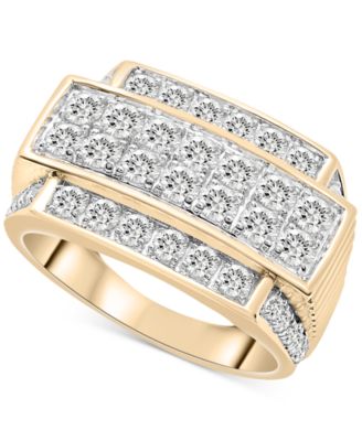 Macy's - Men's Diamond Multirow Two Level Cluster Ring (2 ct. t.w.) in 10k Gold