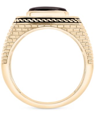 Men's Onyx & Diamond (1/5 ct. t.w.) Brick Texture Ring in 14k Gold-Plated Sterling Silver