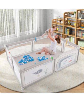 Toddler Large Playpen with Pull Rings Ocean Balls and Cute Pattern