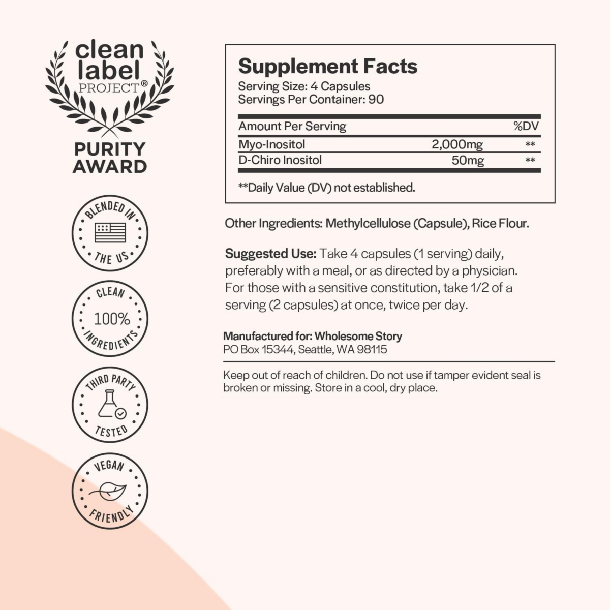 Wholesome Story Myo-Inositol & D-Chiro Inositol Blend Capsule | -Day Supply | Most Beneficial 40:1 Ratio | Hormonal Balance & Healthy Ovarian Functi