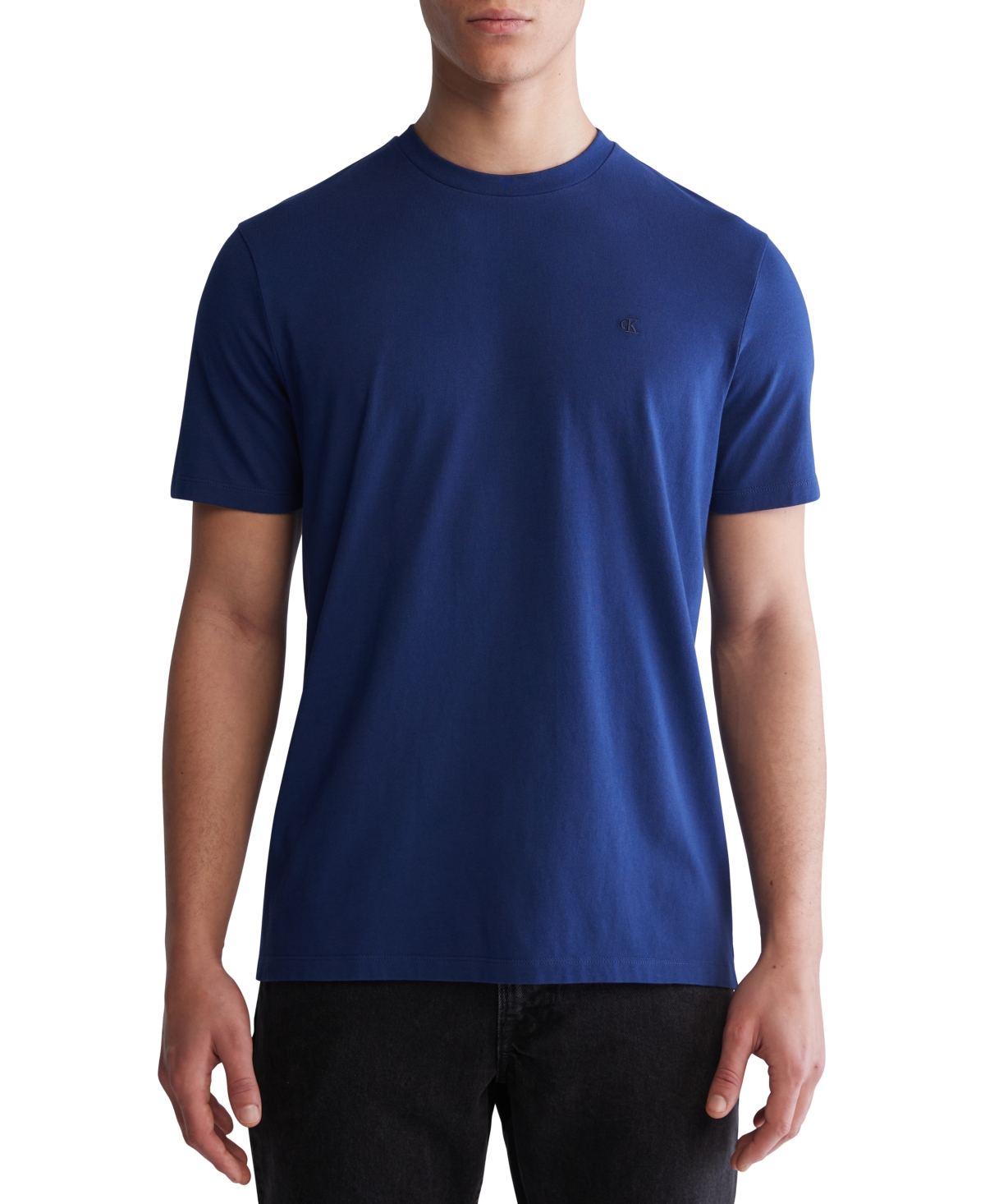 Shop Calvin Klein Men's Smooth Cotton Solid Crewneck T-shirt In Blueprint