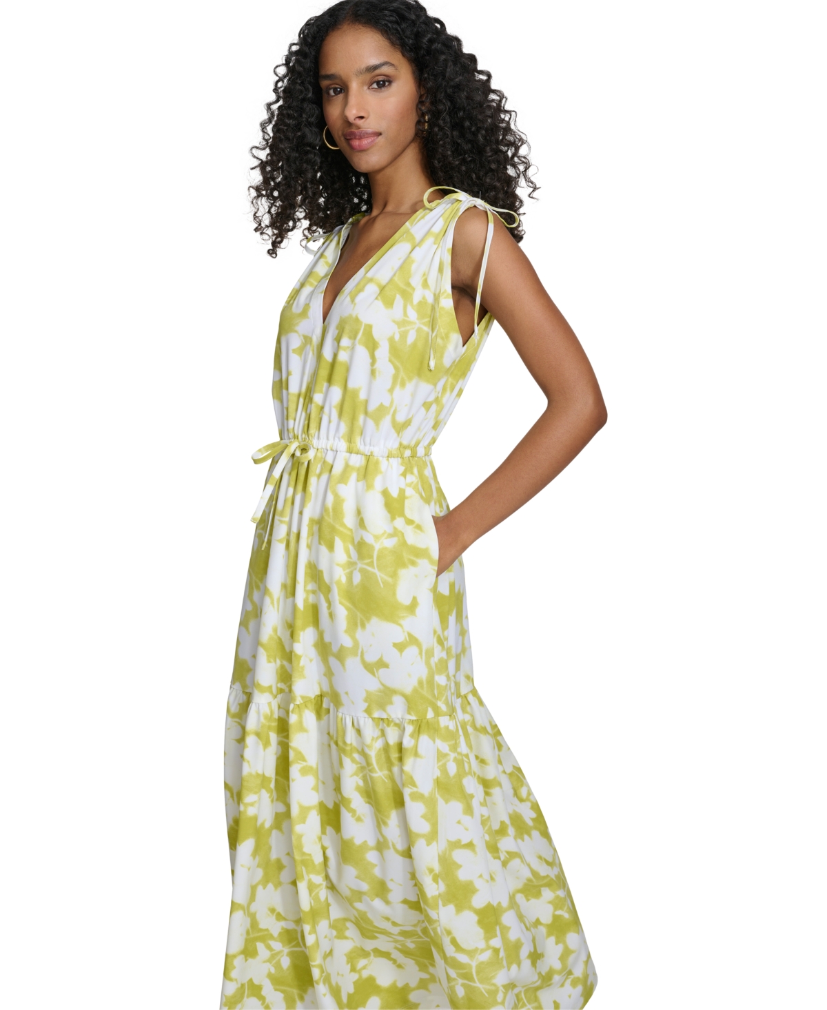 Shop Calvin Klein Women's V-neck Sleeveless Maxi Dress In Celery White