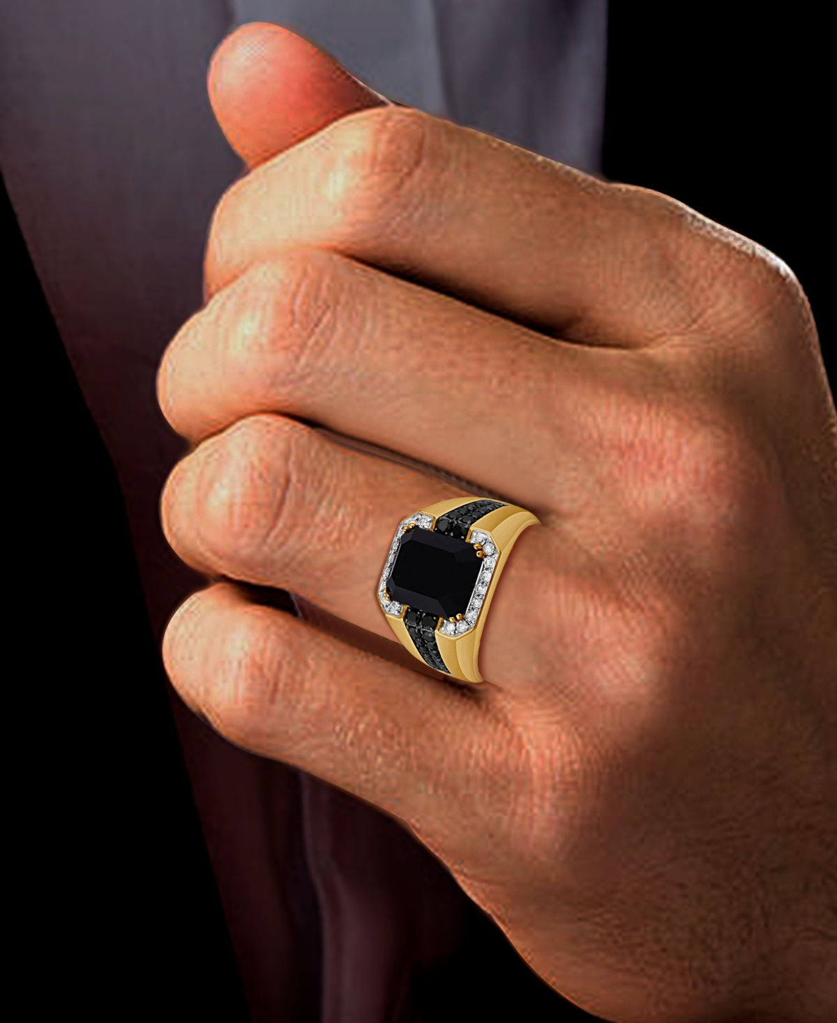 Macy s Men s Onyx and Black White Diamond Halo Ring 1 ct. t.w. in 14k Gold Plated Sterling Silver Onyx Smart Closet