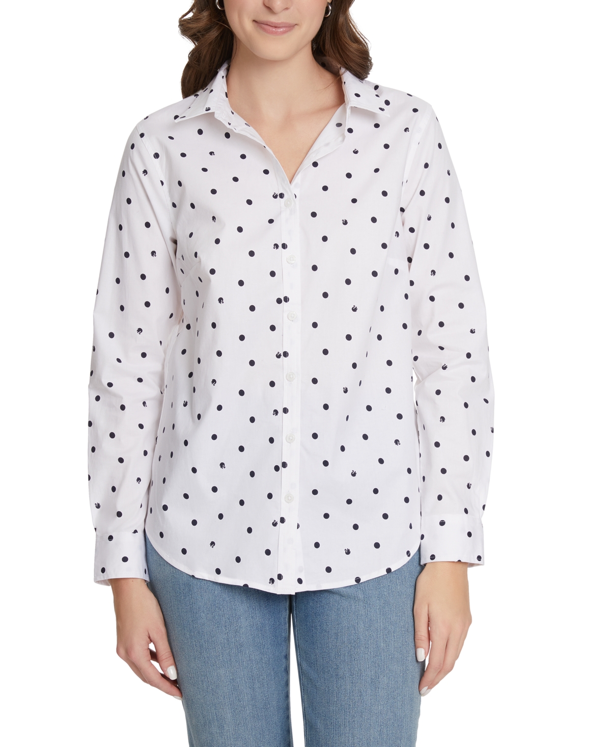 Shop Gloria Vanderbilt Women's Amanda Long-sleeve Fitted Shirt In Vintage White Polka Dot