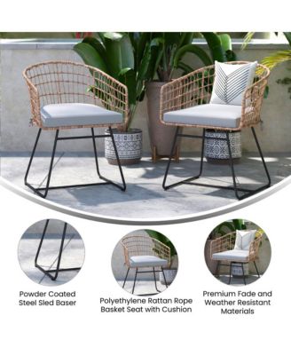 Ari Set Of Two All-Weather Faux Rattan Rope Chairs With Padded Cushions For Indoor And Outdoor Use