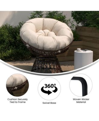 Papasan Style Woven Wicker Swivel Patio Chair With Removable All-Weather Cushion