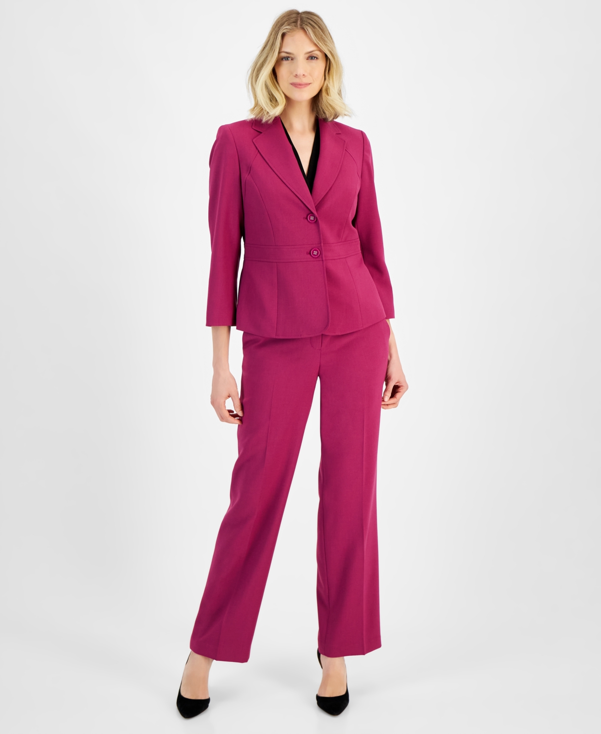 Le Suit Crepe Two Button Blazer Pants Regular and Petite Sizes Wild Rose Smart Closet