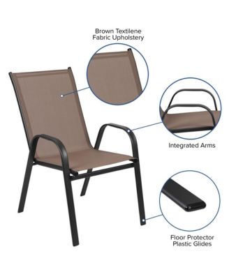 Seven Piece Patio Table Set With Metal Table With Tempered Glass Top And 6 Flex Comfort Stacking Chairs