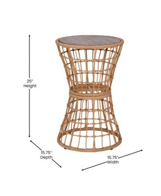 Ari Three Piece All-Weather Rattan Rope Patio Set With Acacia Wood Top Side Table And Two Chairs With Cushions