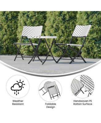 Ciel Three Piece Folding Bistro Set In Pe Rattan With Metal Frames For Indoor And Outdoor Use
