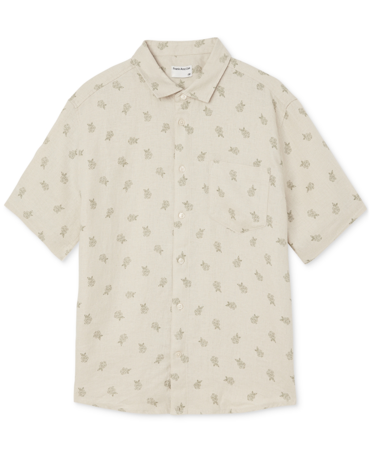 Frank And Oak Men's Relaxed Fit Short Sleeve Floral Print Button-Front Linen Shirt