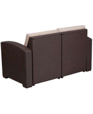 Malmok Outdoor Furniture Resin Loveseat Faux Rattan Wicker Pattern 2-Seat Loveseat With All-Weather Cushions