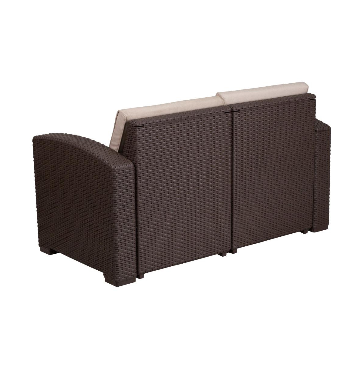 Malmok Outdoor Furniture Resin Loveseat Faux Rattan Wicker Pattern 2-Seat Loveseat With All-Weather Cushions