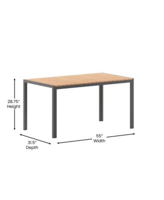 Fena 55" X 31.5" Outdoor Dining Table With Faux Teak Poly Slat Top And Metal Frame