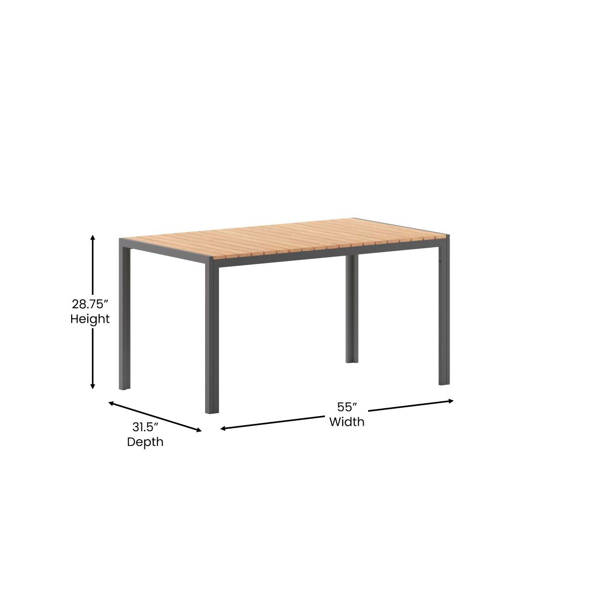 Fena X Outdoor Dining Table With Faux Teak Poly Slat Top And Metal Frame -gray frame