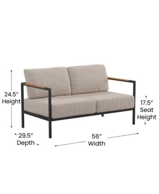 Eastport Outdoor Loveseat With Removable Plush Fabric Cushions And Teak Accented Aluminum Frame