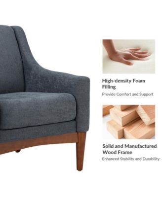 Fabric Recessed Arms Accent Chair with Solid Wood Legs for Living Room Bedroom