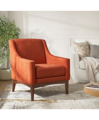 Fabric Recessed Arms Accent Chair with Solid Wood Legs for Living Room Bedroom