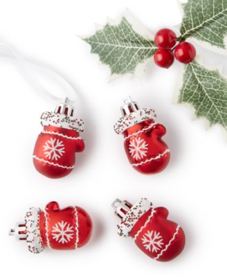 Holiday Lane - Mini Red and White Shatterproof Mitten Ornaments, Set of 4