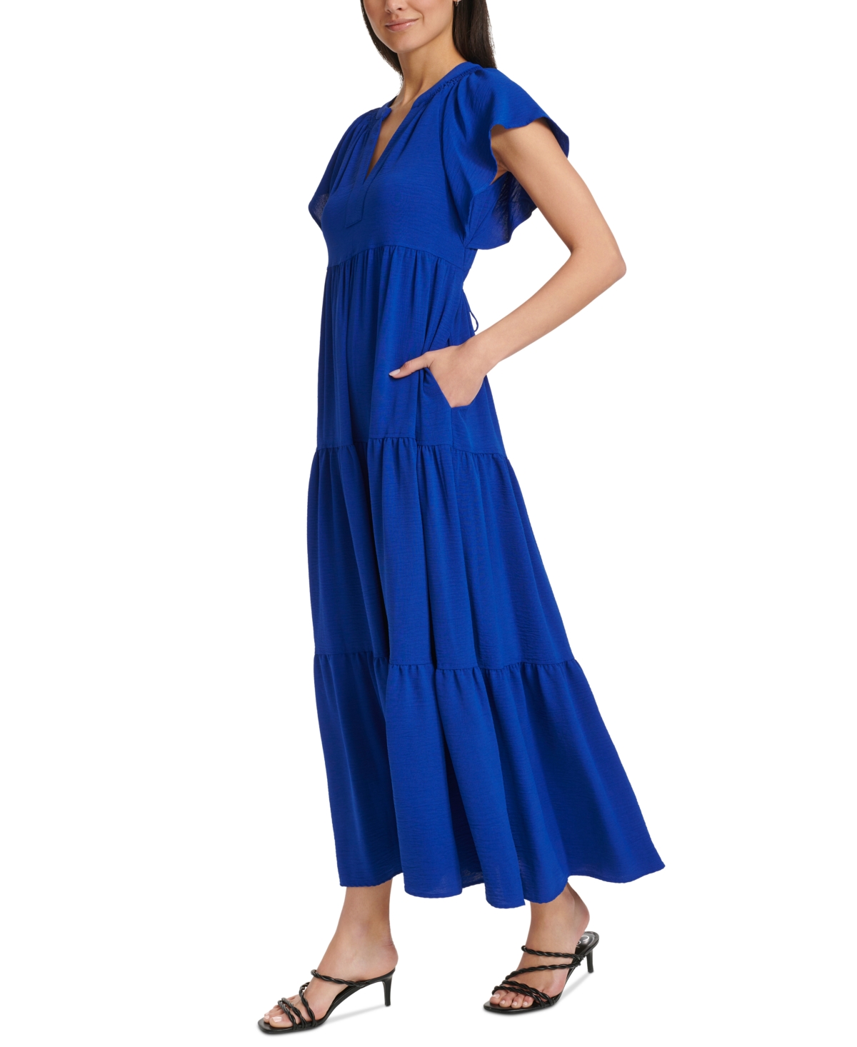 Shop Calvin Klein Women's Short-sleeve Tiered Maxi Dress In Ultramarine