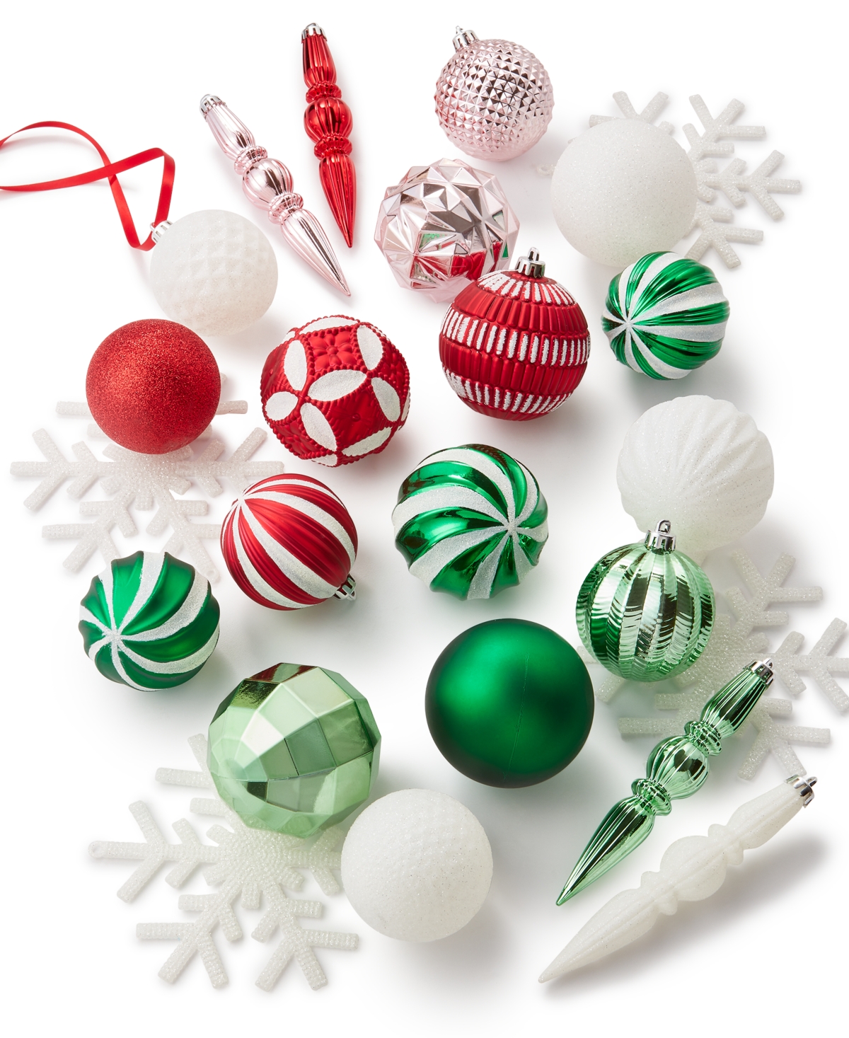Holiday Lane Christmas Cheer Green, Pink, Red Set of 30 Mixed-Shaped Boxed Ornaments, Created for Macy's