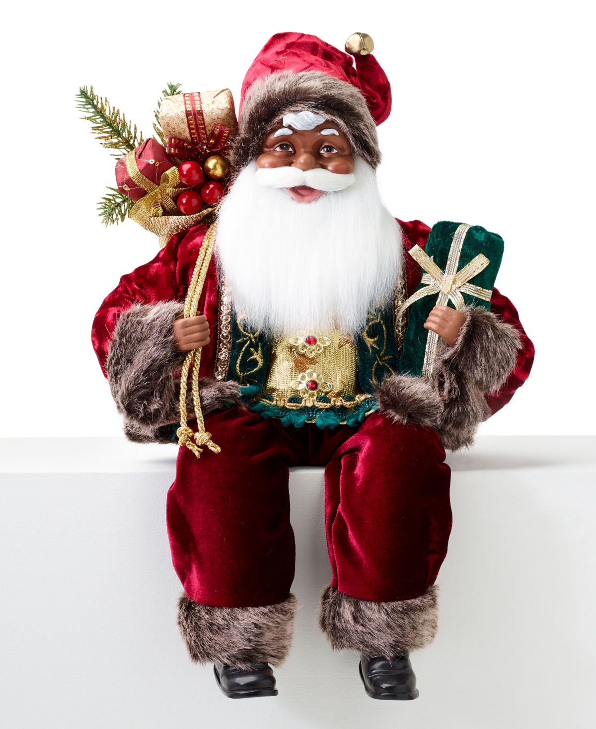 Holiday Lane Burgundy & Gold African-American Santa, Exclusively at Macy's
