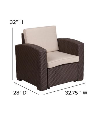 Errol 4 Piece Faux Rattan Patio Furniture Set With 2 Chairs And Sofa With Removable Beige Cushions And Table
