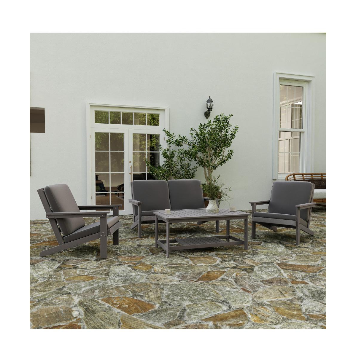 Riviera All-Weather Poly Resin Wood Two Tiered Adirondack Slatted Coffee Conversation Table