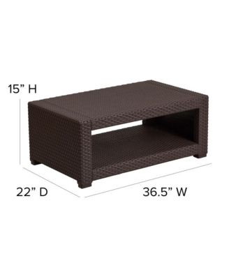 Malmok Outdoor Furniture Coffee Table Faux Rattan Wicker Pattern All-Weather Patio Coffee Table With Shelving