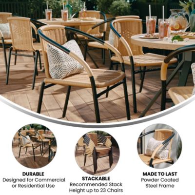 2 Pack Rattan Indoor-Outdoor Restaurant Stack Chair With Curved Back