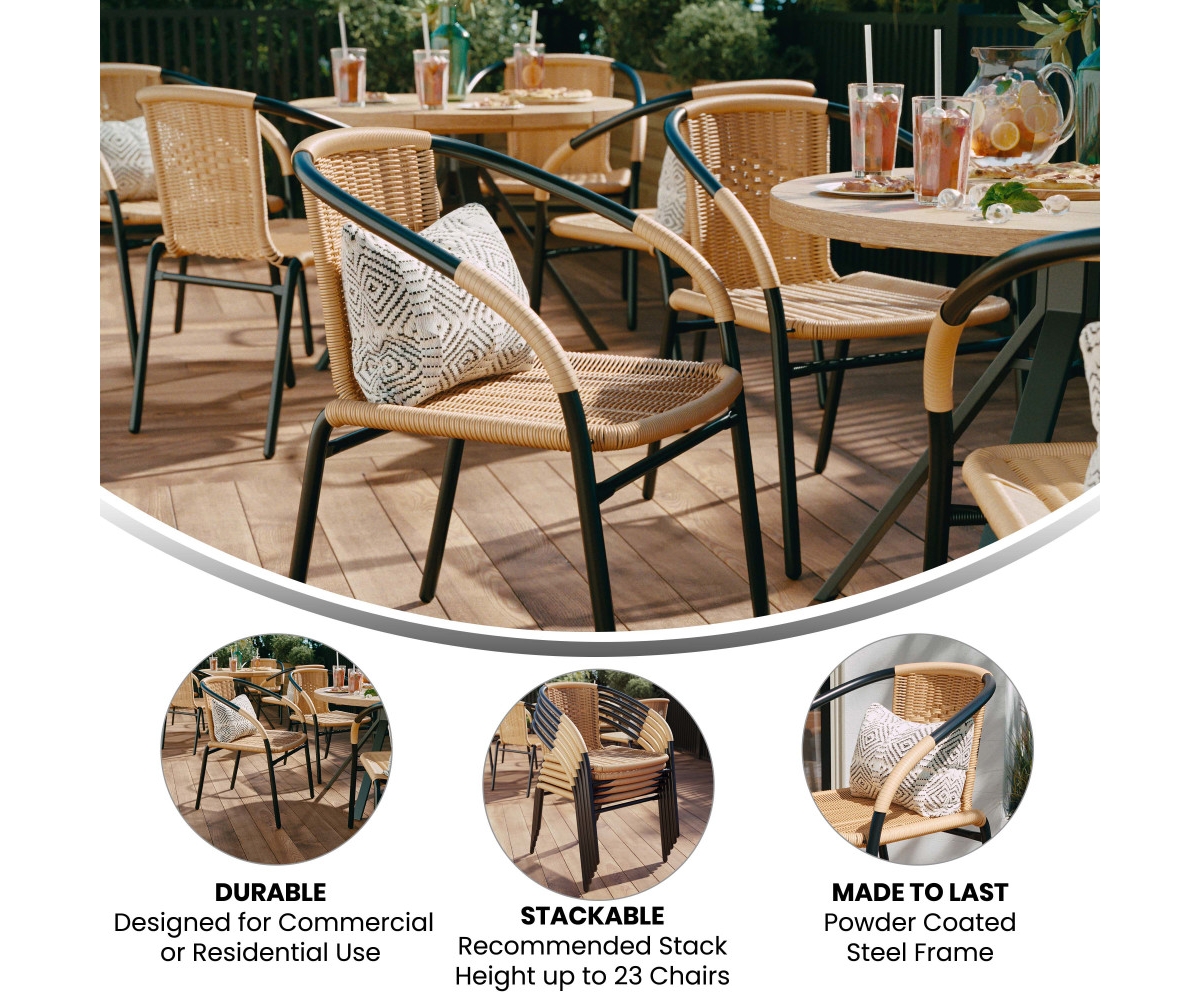 2 Pack Rattan Indoor-Outdoor Restaurant Stack Chair With Curved Back