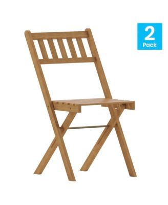 Stora Set Of 2 Solid Acacia Wood Armless Folding Patio Bistro Chairs With Slatted Backs And Seats