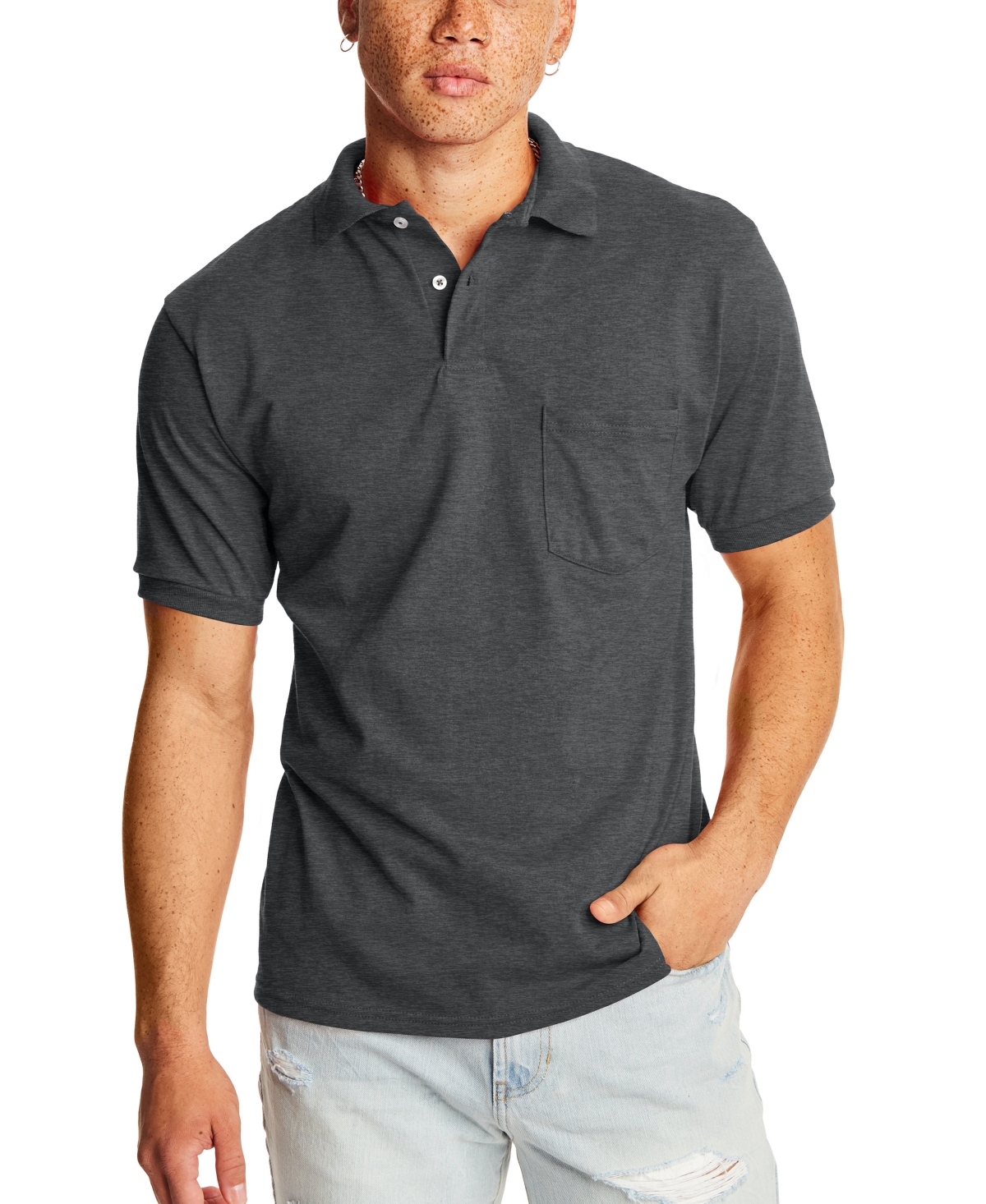 Hanes Ecosmart Men's Pocket Polo Shirt, 2-pack In Gray