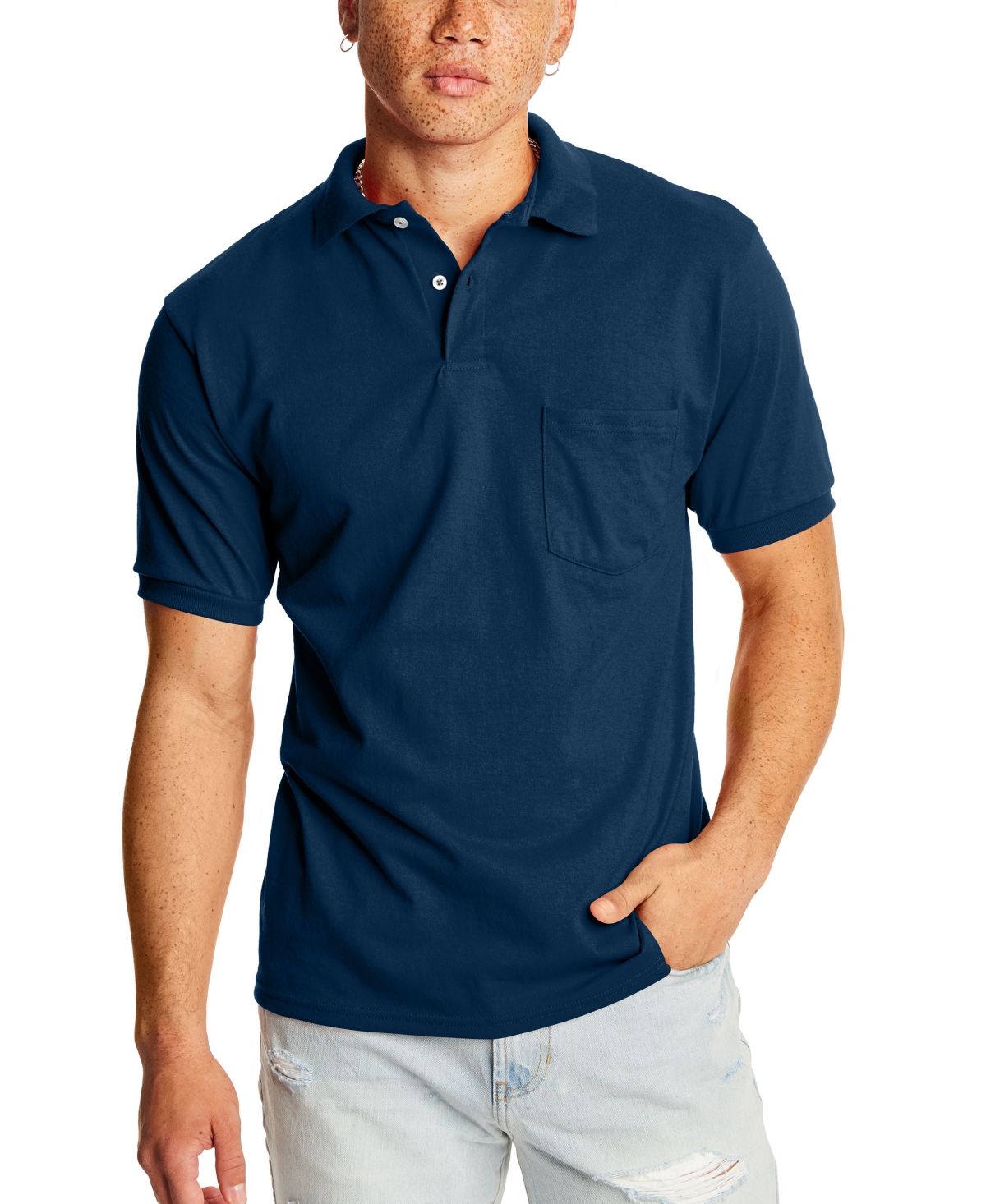 Hanes Ecosmart Men's Pocket Polo Shirt, 2-pack In Navy