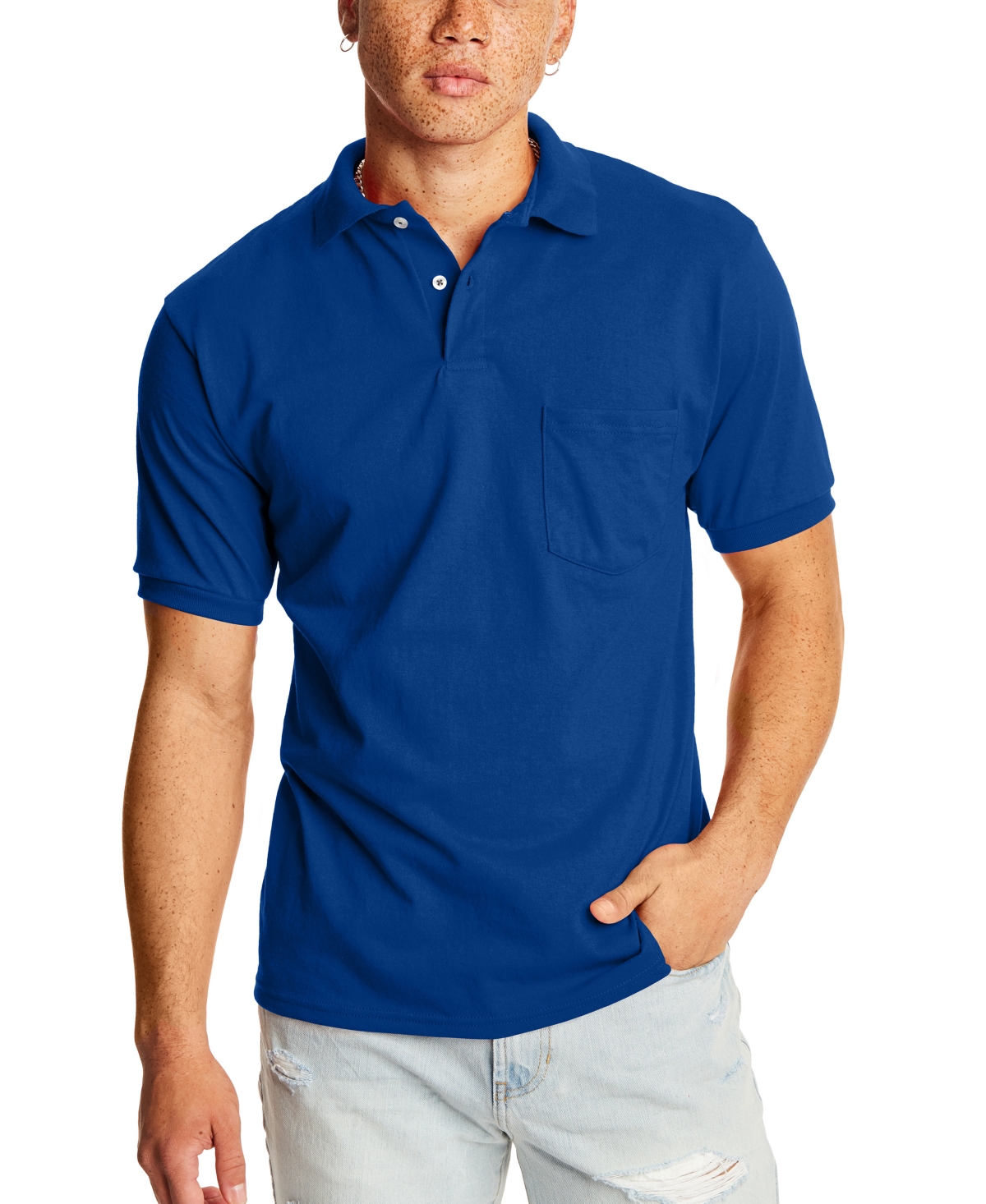 Hanes Ecosmart Men's Pocket Polo Shirt, 2-pack In Blue