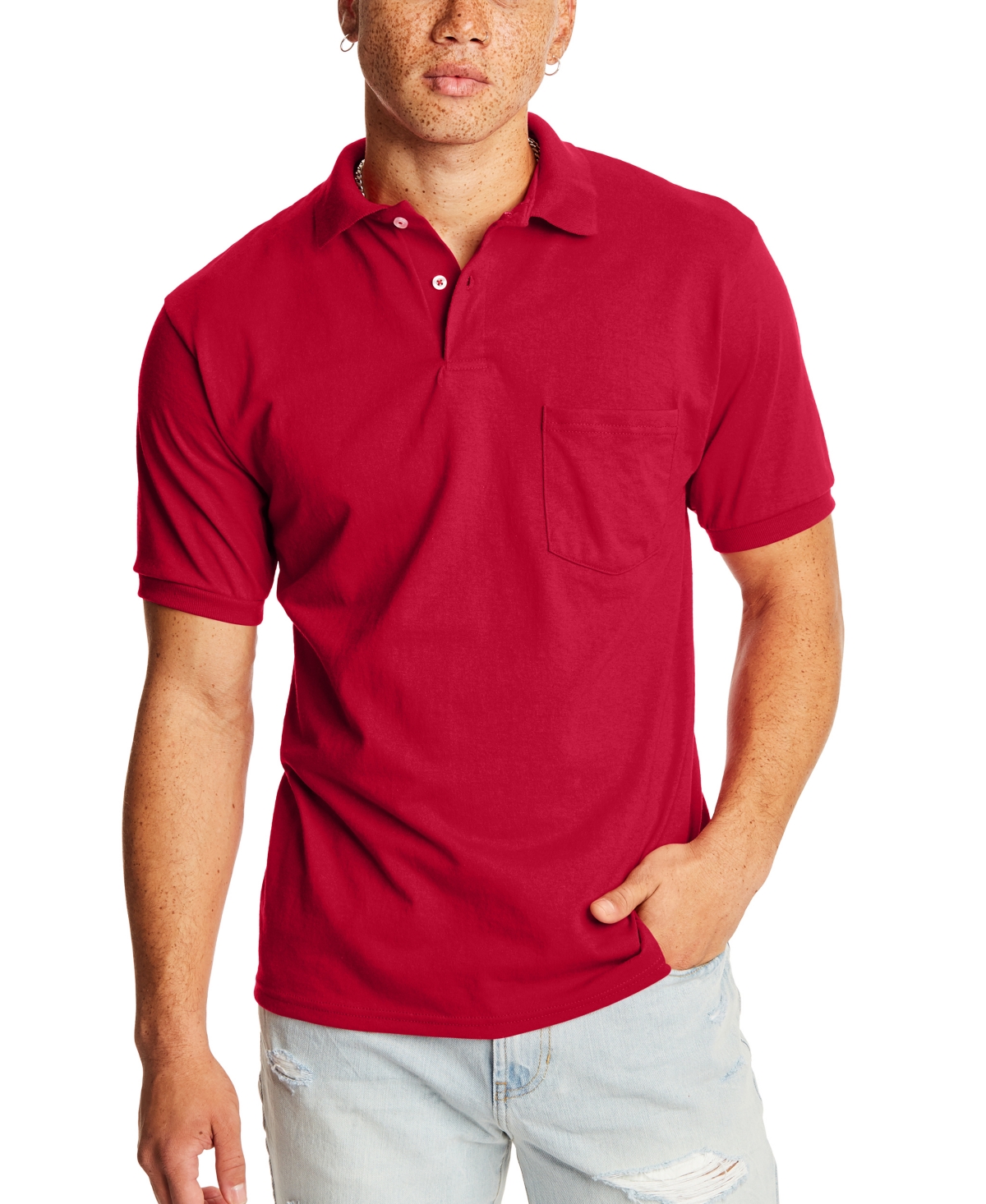 Shop Hanes Ecosmart Men's Pocket Polo Shirt, 2-pack In Red
